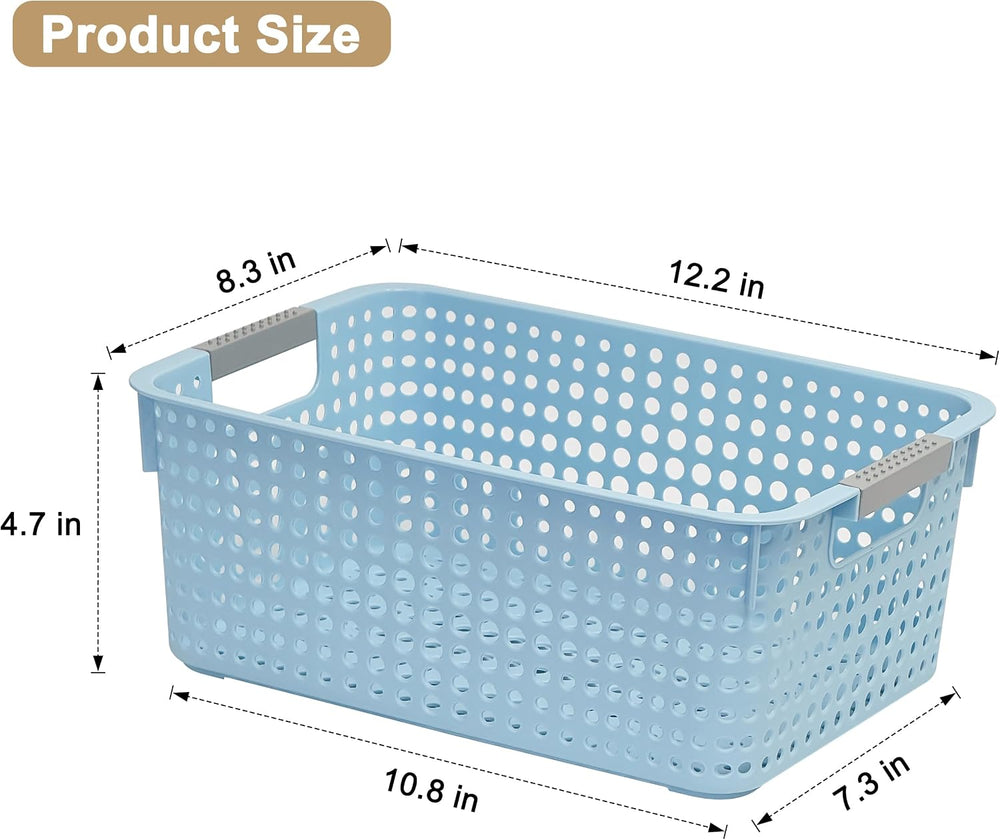 Soddeph 4-Pack Hollow Plastic Storage Baskets with Handles (Blue, Medium)