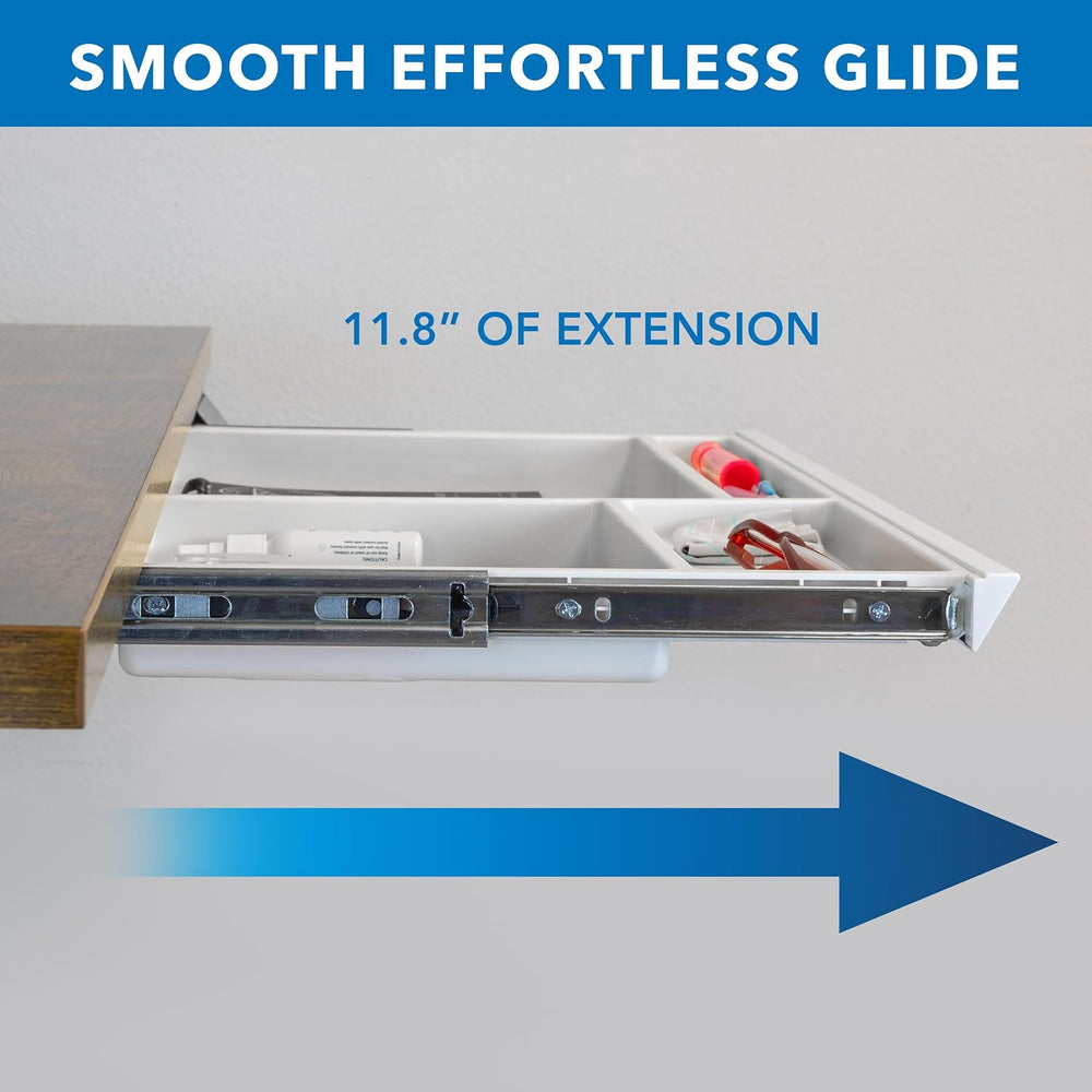 Mount-It! Under Desk Drawer with 4 Compartments, Deep Low-Profile Slide-Out S...