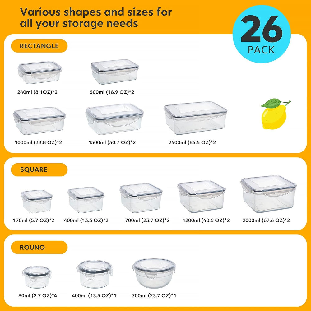 52 PCS Food Storage Containers Set with Airtight Lids (26 Lids &26 Contai...