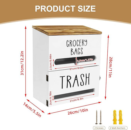 2 in 1 Trash Bag Dispenser, Double Wall Mounted, Wood Trash Bag Holder - Image 2