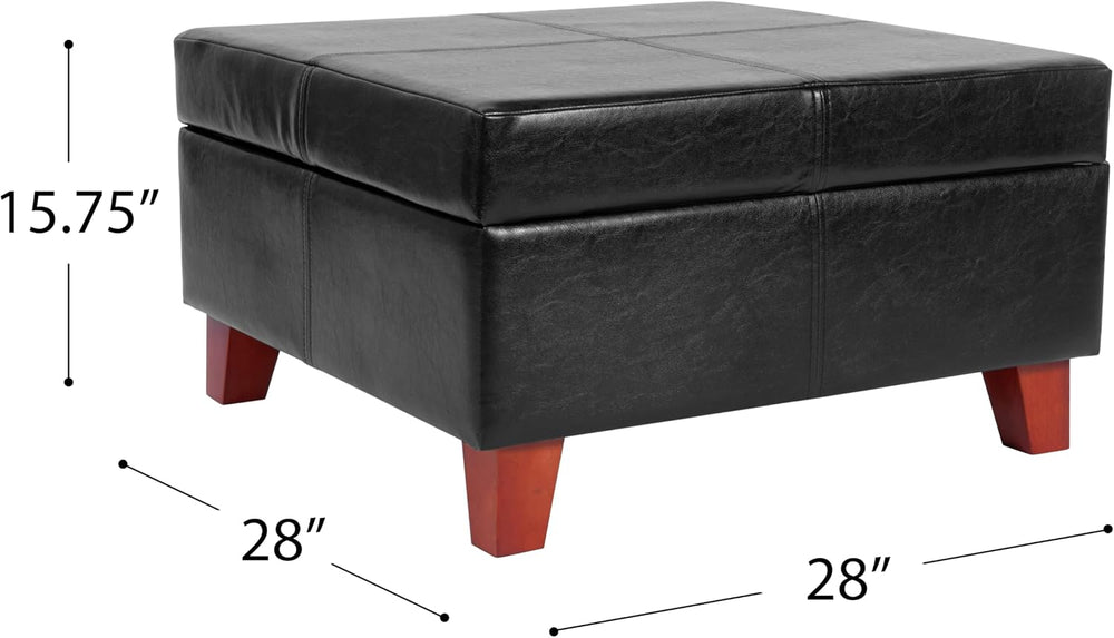 HomePop 28" Faux Leather Square Storage Ottoman - Black