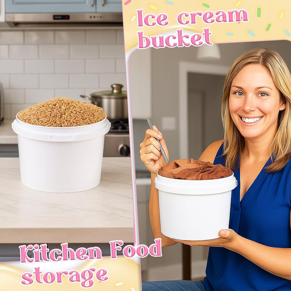 12 Pcs 100oz Ice Cream Buckets with Lids White Plastic Bucket with Handle Foo...