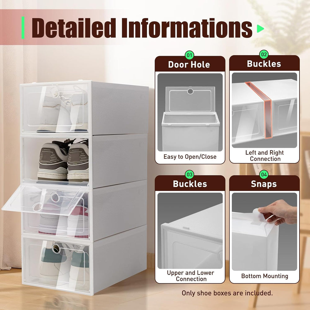 20/24 Pack Clear Clamshell Shoe Storage Boxes,Stackable Shoe Box Organizer,Up...