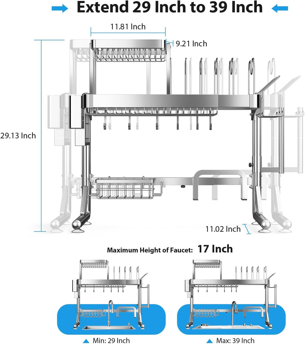 Upgrade 3 Tier Over Sink Dish Drying Rack Adjustable Width