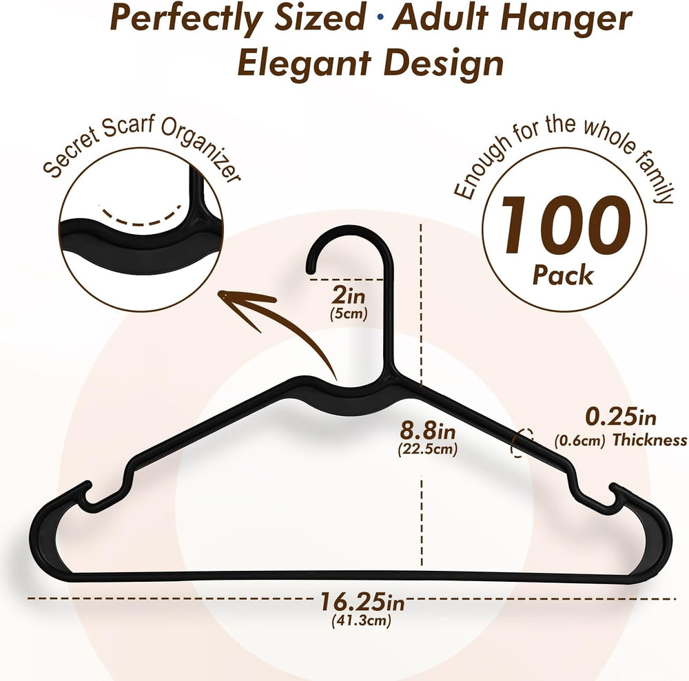 HOUSE DAY Black Plastic Hangers 100 Pack, Slim Clothes Hangers for Closet