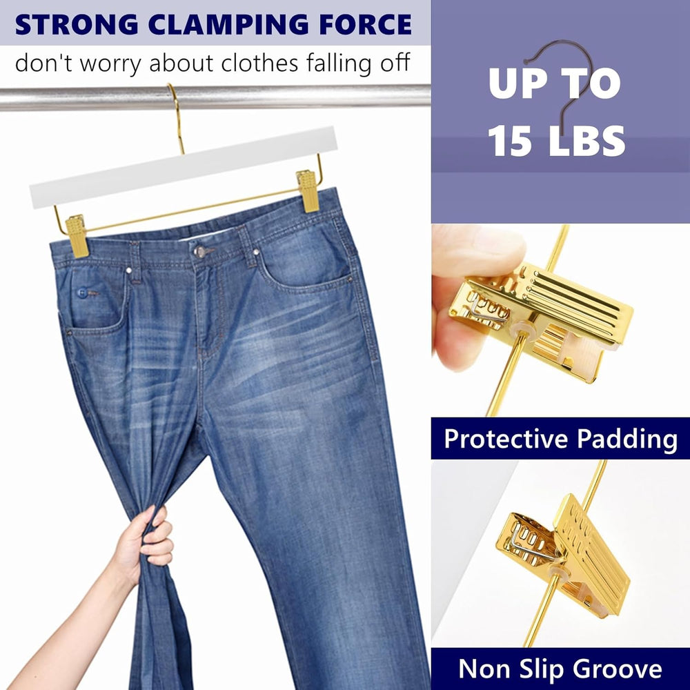 Amber Home 24 Pack White Wooden Pants Hangers with Gold Clips