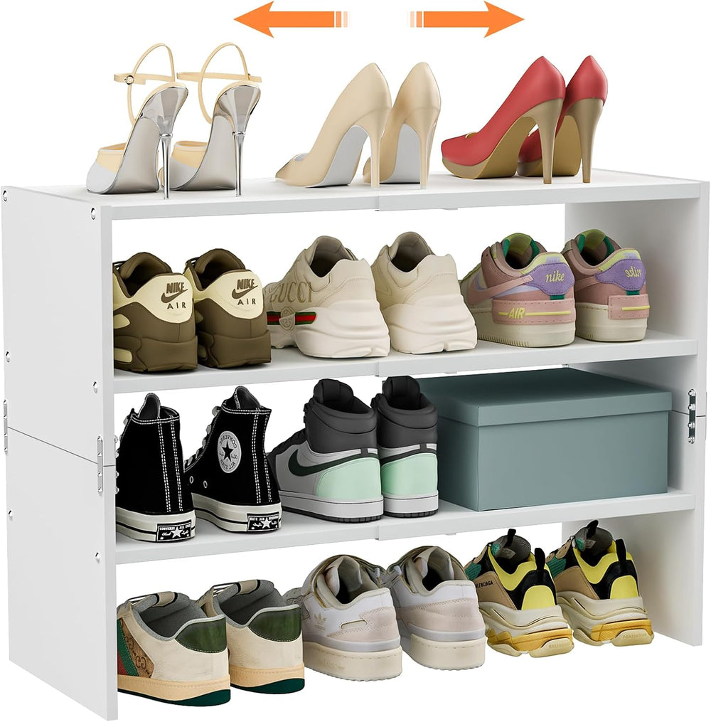White Shoe Rack Organizer for Closet, 3-Tier Expandable Shoe Shelf, Stackable...