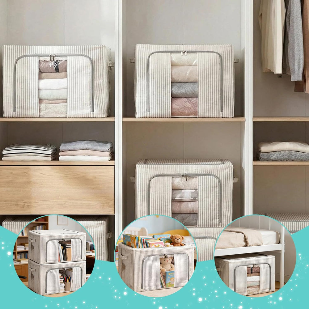 3 Pack Clothes Storage Bins, Foldable Metal Frame Storage Box with Lids,Stack...