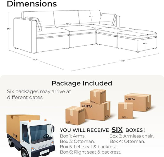 CHITA Oversized Modular Cloud Sectional Sofa, FSC Certified U Shaped Sectional - Image 2