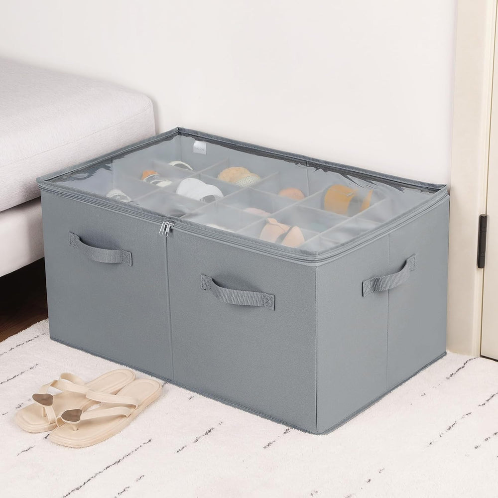 TOPIA HOME Shoe Organizer for Closet 2 Pack, Foldable Shoe Box with Adjustabl...