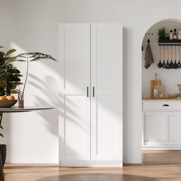 White Tall Kitchen Pantry Cabinet Organizers and Storage with Doors and Adjustable Shelves,Wood Large Gabinetes Para Cocina Office Bookshelf for Laundry Room Cabinets (31.5”W*15.7”D*71”H)