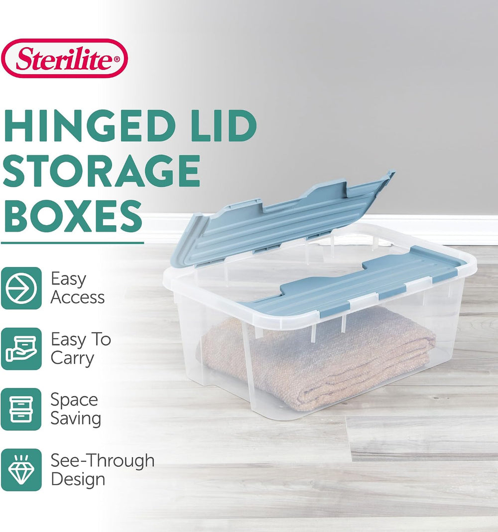 Sterilite Hinged Lid Storage Box, Plastic Container, 40 Quart, 6-Pack