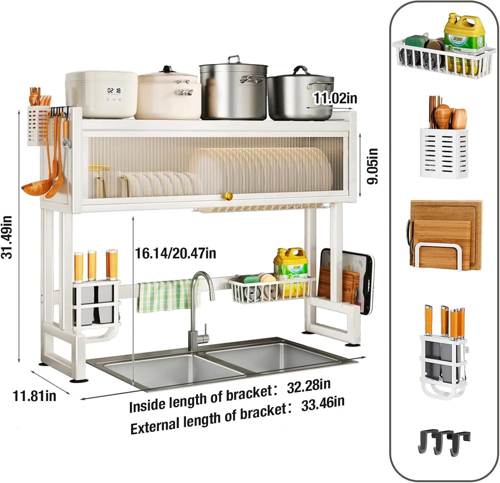 Hdrriozu Over the Sink 3 Tier Dish Drying Rack with Cover, Milkshake White