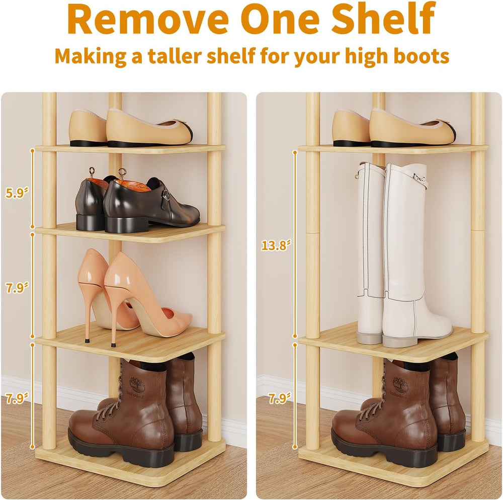 8 Tiers Vertical Shoe Rack Tall Narrow Shoe Tower Corner Shoe Rack, Natural