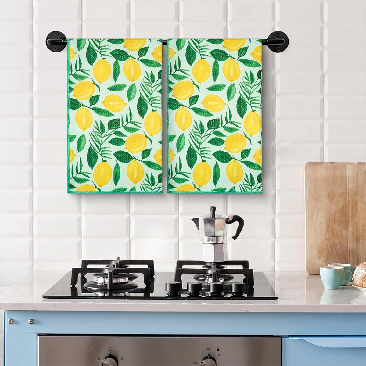 KAF Home Haven Kitchen Tea Towel - Set of 2 Quick Drying Microfiber Cloth Towels - 18 x 30 - Lemons
