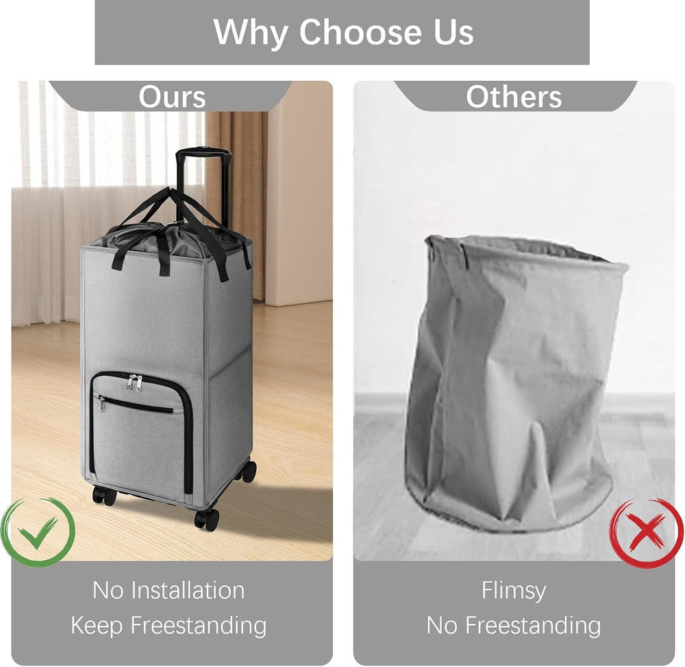 Bukere Rolling Laundry Hamper with Wheels, Large 90L Freestanding Collapsible...