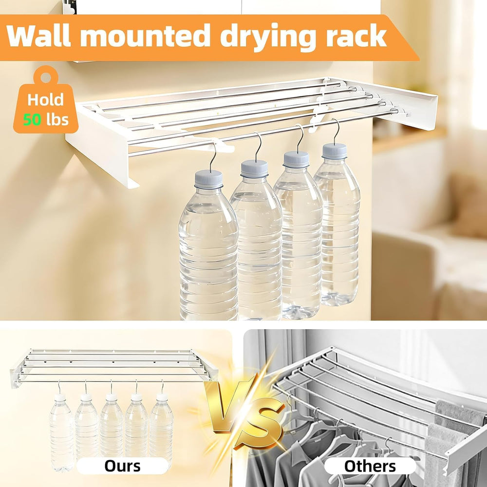 Wall Mount Clothes Drying Rack 23", 50lbs Capacity, Foldable White