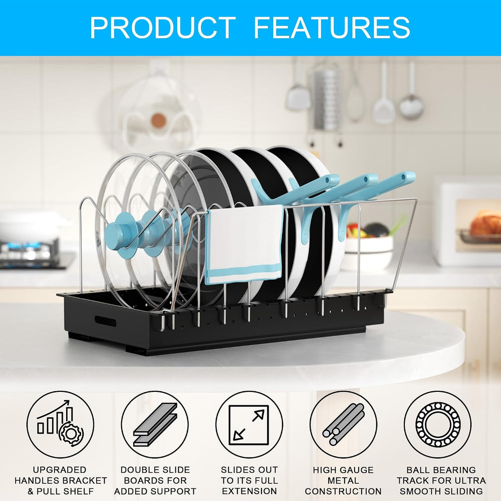 Golener Pots and Pans Organizer Under Cabinet, Pot Lid Holder, 2 Pack