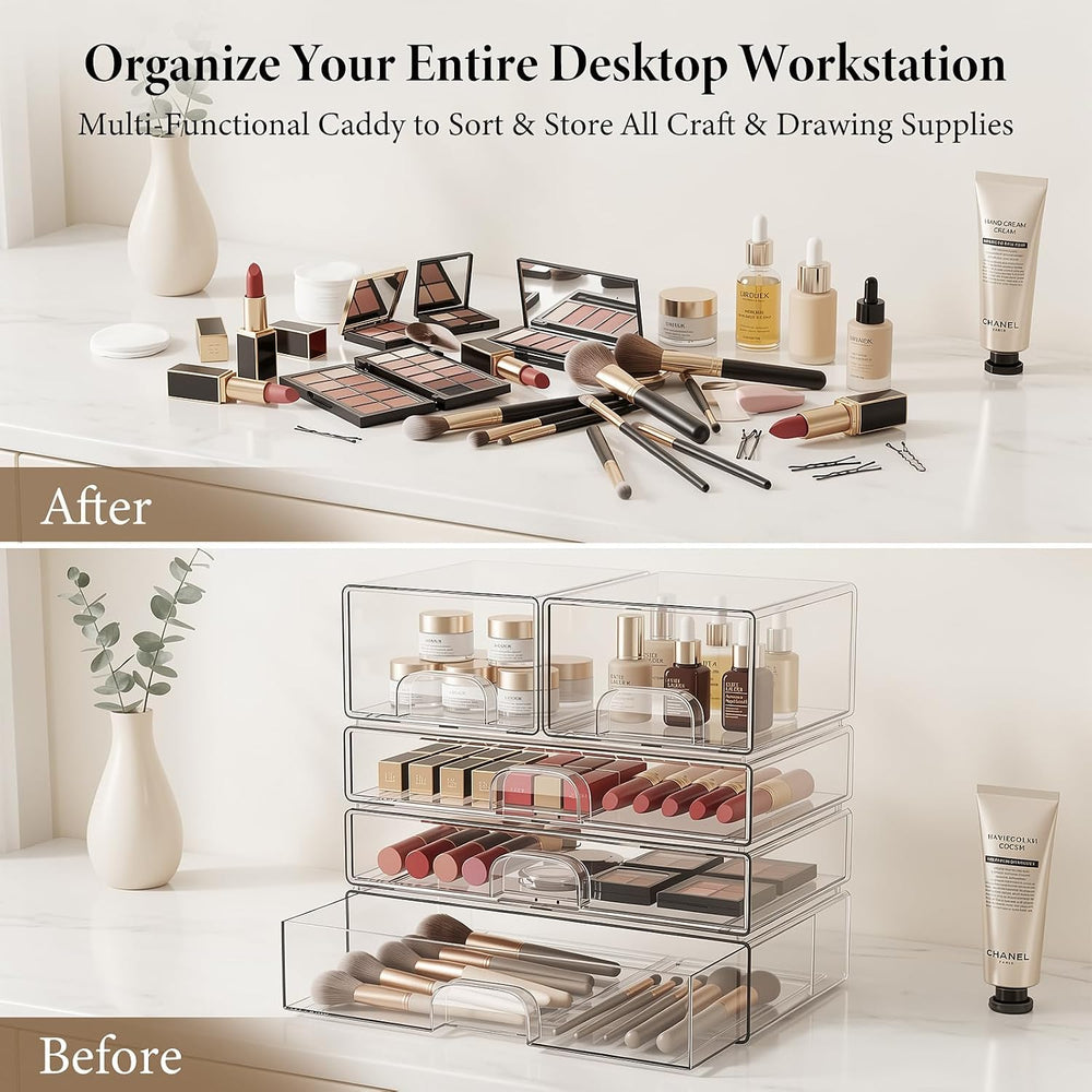 Clear Stackable Storage Drawers Set of 5 Bathroom Makeup Organizer Bins