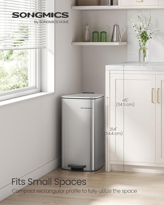 SONGMICS Kitchen Trash Can, 8-Gallon Trash Bin, Stainless Steel Garbage Can - Image 2