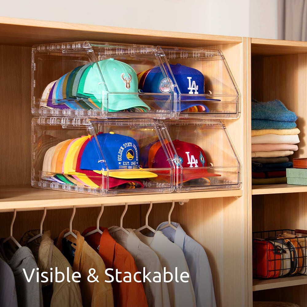 Ozueccr Cap Organizer Box – Stackable Clear Display Box with Sliding Drawer, ...