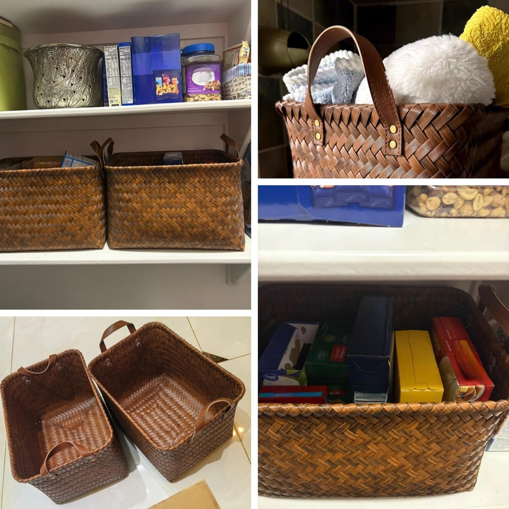 GIB Wicker Woven Storage Baskets for Organizing Blankets Laundry Shelves