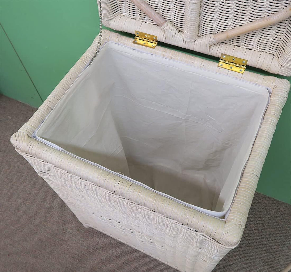 Wicker Hamper with Removable Cloth Lining, All Natural Rattan, Whitewash, Lar...