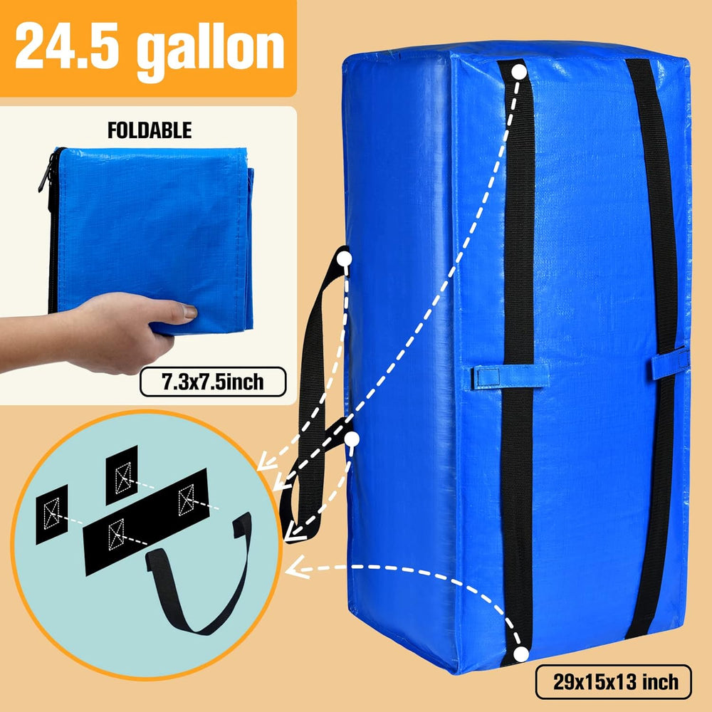 Heavy Duty Blue Moving Bags with Strong Zipper Handles Backpack Straps