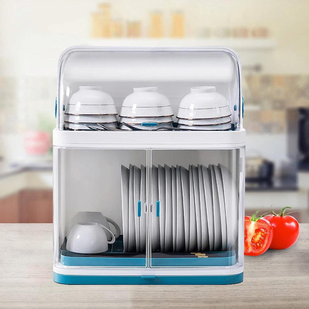2 Tier Dish Racks with Lid Cover for Kitchen Counter Plastic Kitchen Cabinet ...