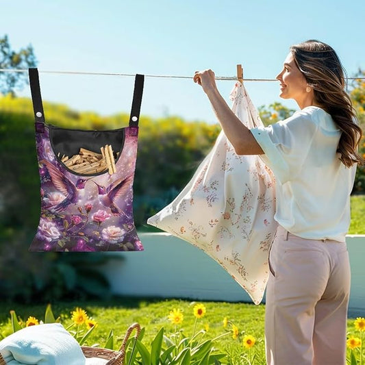 Purple Flower Hummingbird Clothespin Bag - Image 2