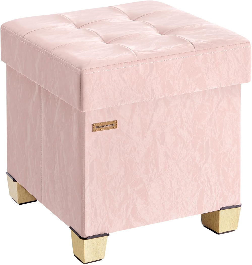 SONGMICS Storage Ottoman, Textured PU Leather Footstool with Cushion