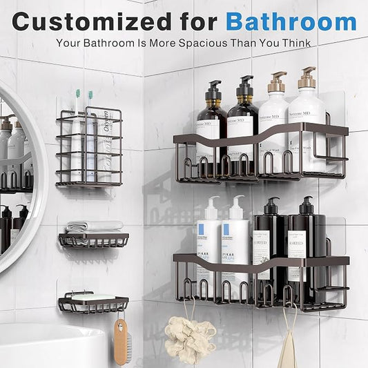 EUDELE 5-Pack Rustproof Stainless Steel Shower Caddy – No Drill Adhesive - Image 2
