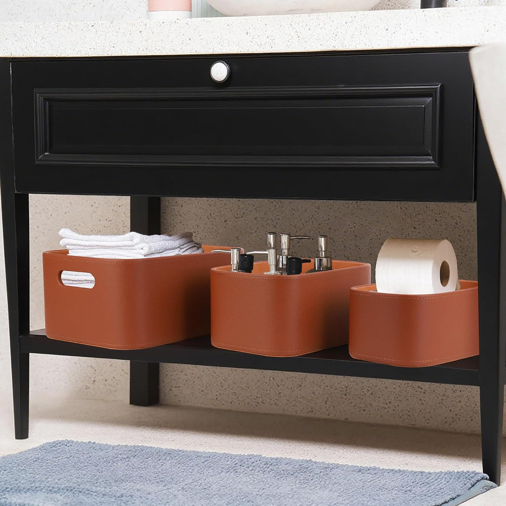 HofferRuffer Faux Leather Storage Baskets Bins with Velvet Lining for Organiz...