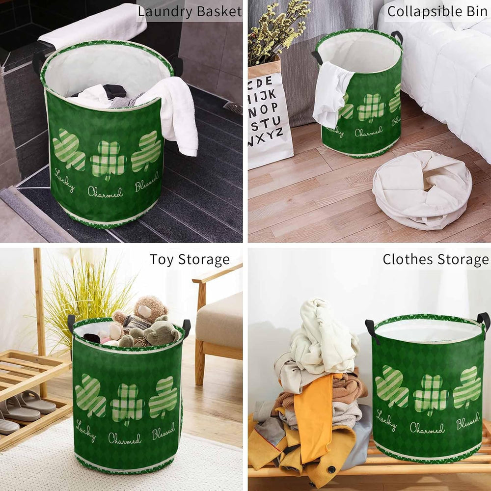 St. Patrick's Day Leaves Laundry Baskets,Green Lucky Clover Collapsible W...