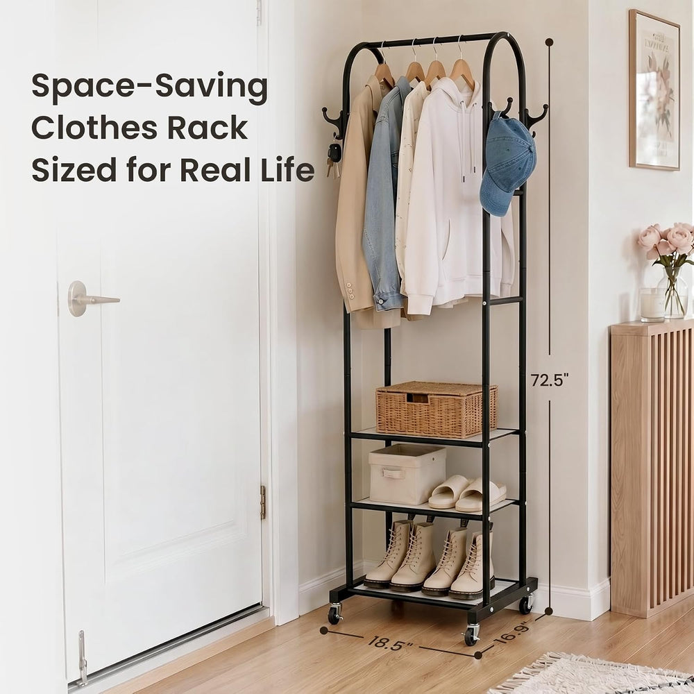Cesun Small Clothes Rack with 3-Tier Mesh Shelves & 8 Hooks, Black