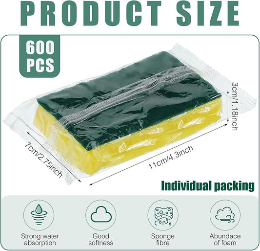 Tanlade 600 Pcs Individually Wrapped Dishwashing Sponge Bulk Non Scratch Scrub - Image 2