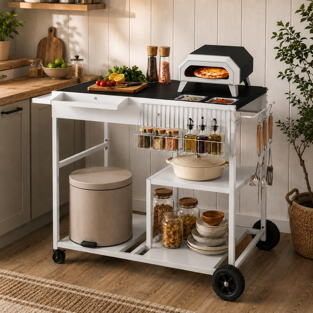SUNLEI Rolling Cart Kitchen Storage Organizer with Spice Basket, Kitchen Isla...