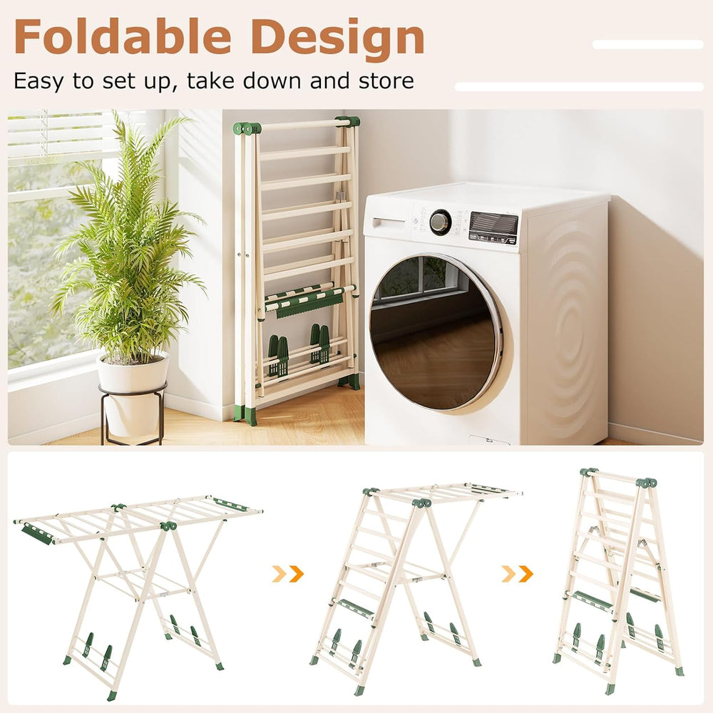 GIANTEX Foldable Metal Clothes Drying Rack, 55.5" Height Adjustable Wings