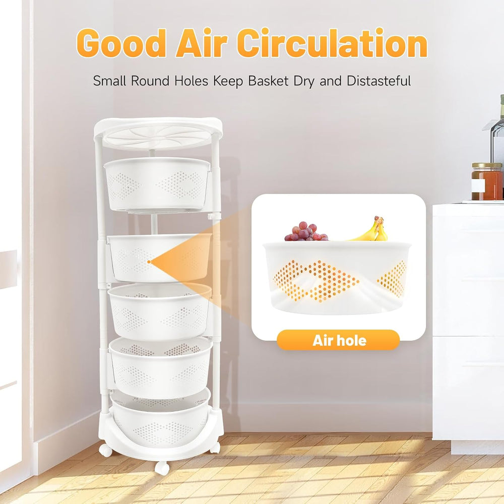 5 Tier Round Rotating Multi-Layer Kitchen Storage Shelf, 180° Rotating Fruit ...