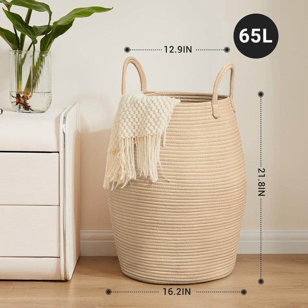 Extra Large Laundry Hamper Basket 105L Woven Blanket Basket, Jute Brown