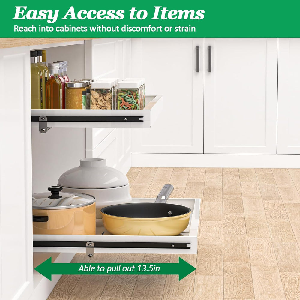 REALINN 2 Tier Pull Out Cabinet Organizer, 21 inch Depth Slide Out Shelves