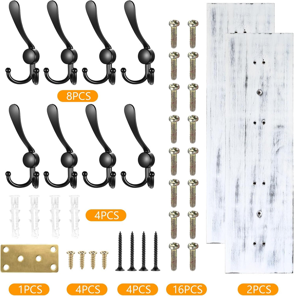 31.5" Large Coat Rack Wall Mount Coat Hooks with 8 Black Metal Triple Ho...