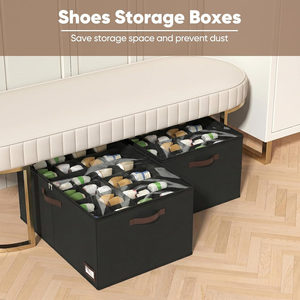 OIAHOMY 2 Pack Shoe Organizer for Closet, Large Foldable Shoe Storage Bins wi...