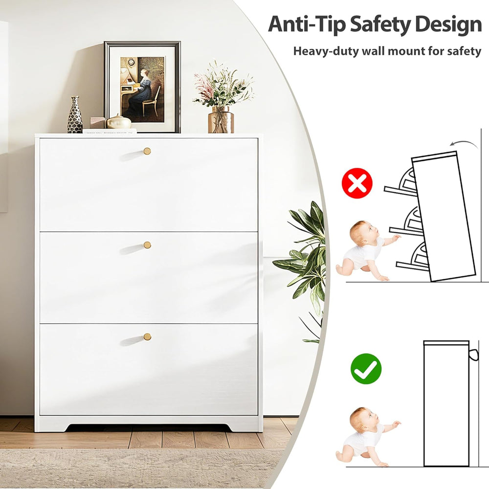 Nicetree Shoe Storage Cabinet with 3 Flip Drawer, Narrow Slim 3-Tier Shoe Org...