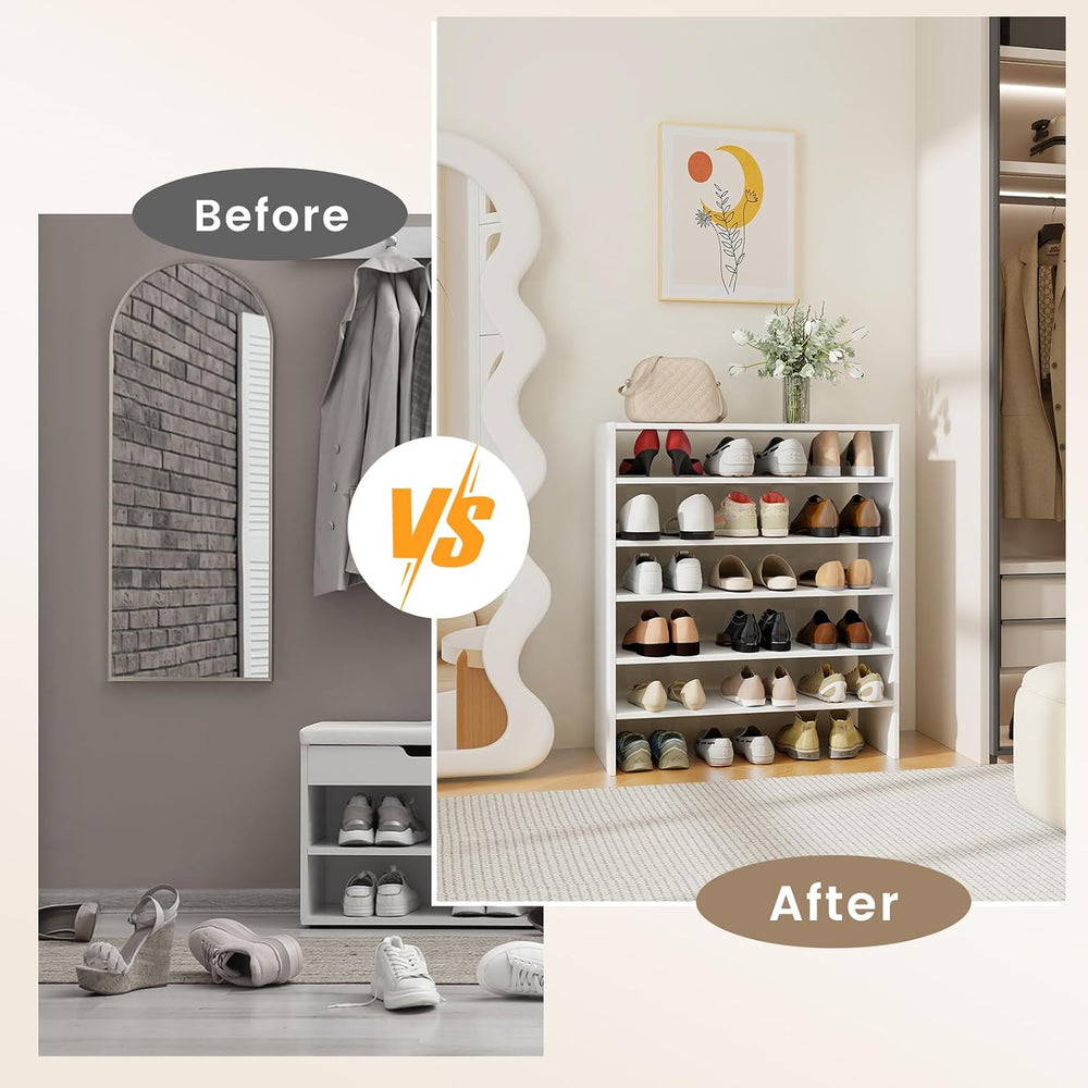 COSTWAY White Shoe Rack, 6-Tier Stackable Shoe Shelf for Closet