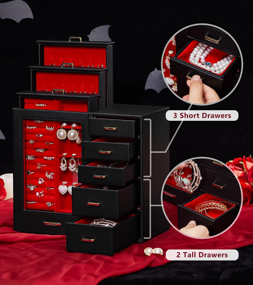 Homde Large Jewelry Box/Organizer/Case with Glass Window, Drawers for Necklac...