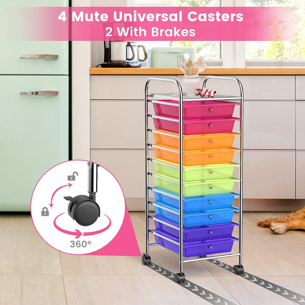 COSTWAY 10-Drawer Rolling Storage Cart, Utility Mobile Trolley
