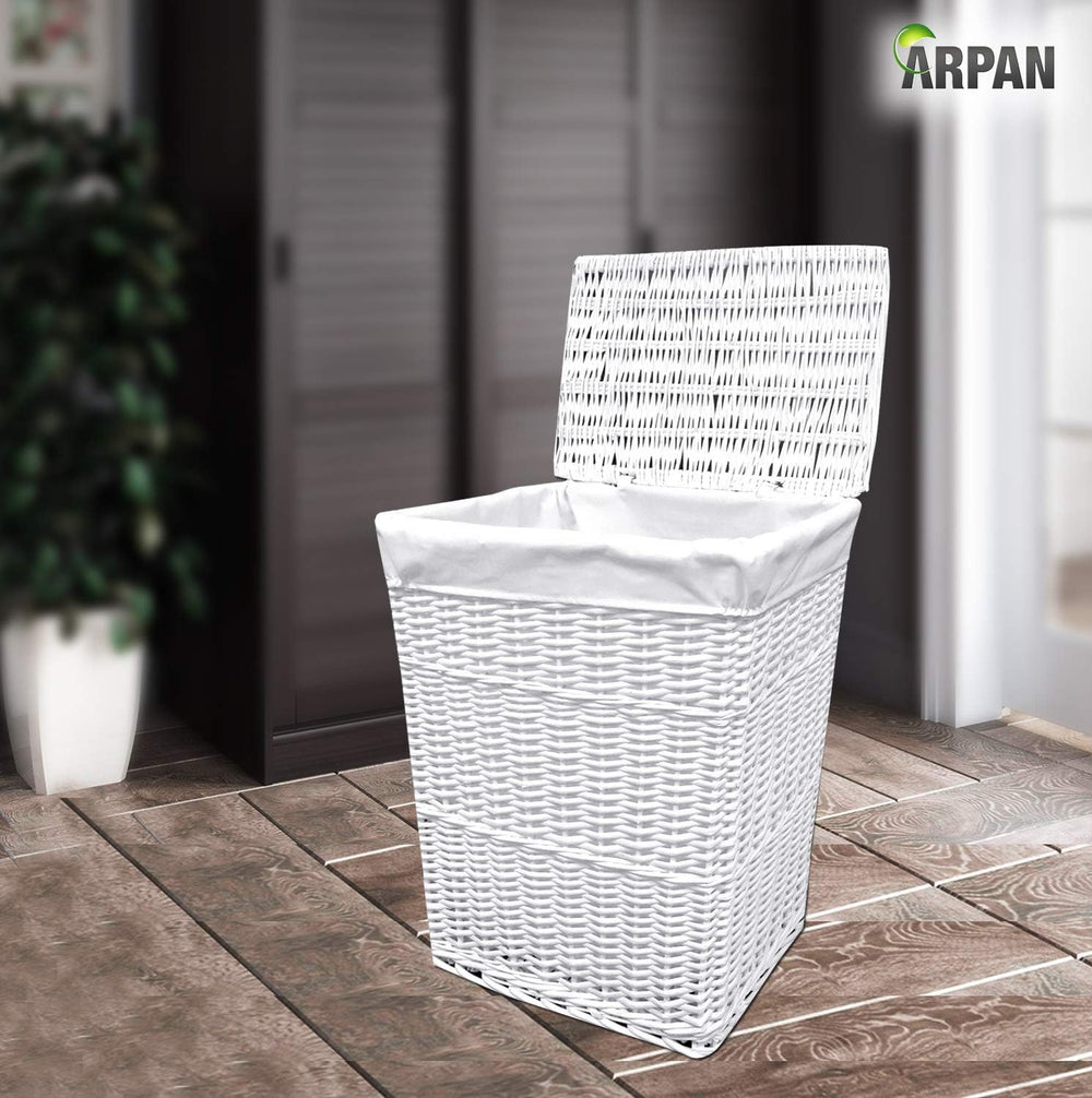 ARPAN Large Wicker Laundry Basket with White Lining, 32LX45WX59H