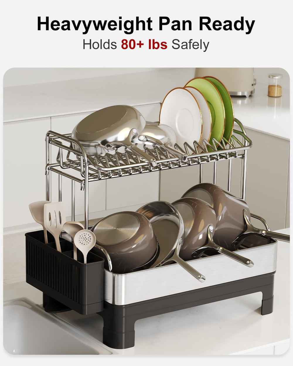 BOOSINY 2 Tier Large Stainless Steel Dish Drying Rack with Drain Board