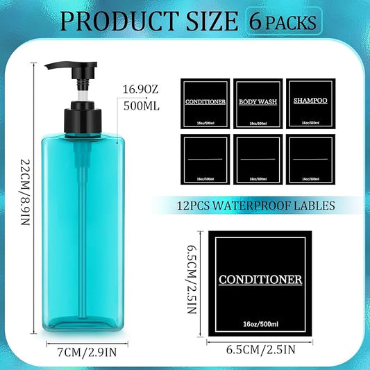 Tanlade 6 Pieces Shampoo and Conditioner Dispenser Bottles 16oz Modern Shower - Image 2